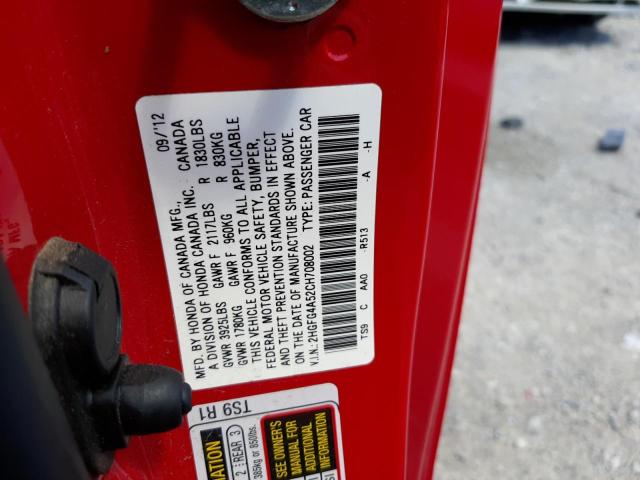 Photo 10 from auction – 2012 HONDA CIVIC SI with VIN 2HGFG4A52CH708002