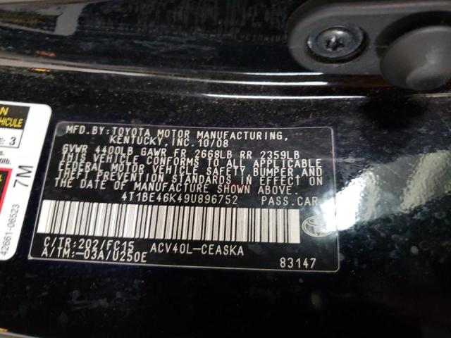 Photo 10 from auction – 2009 TOYOTA CAMRY BASE with VIN 4T1BE46K49U896752