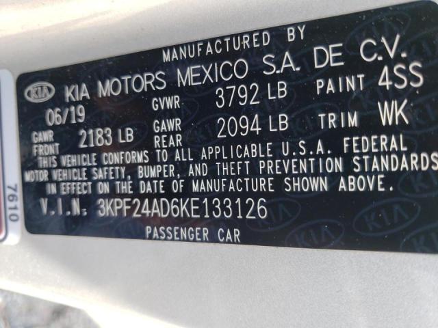 Photo 10 from auction – 2019 KIA FORTE FE with VIN 3KPF24AD6KE133126