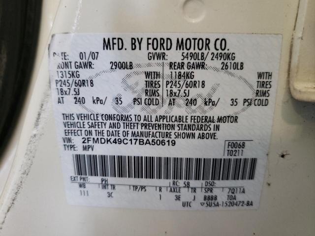Photo 10 from auction – 2007 FORD EDGE SEL P with VIN 2FMDK49C17BA50619