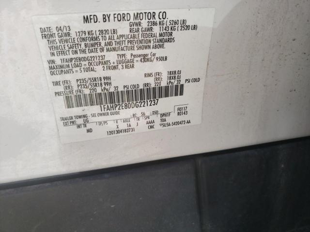 Photo 10 from auction – 2013 FORD TAURUS SEL with VIN 1FAHP2E80DG221237