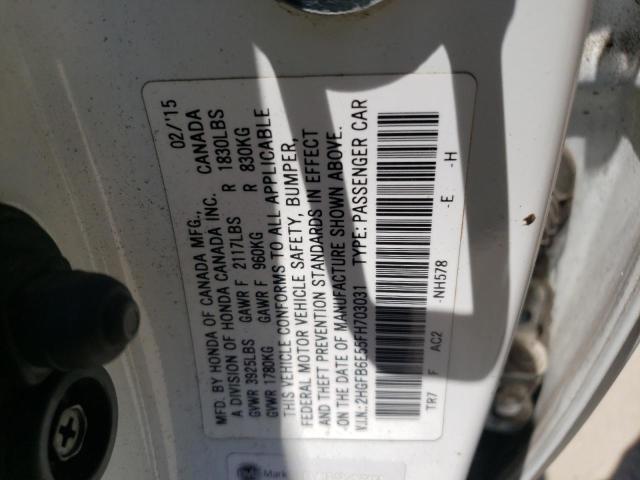Photo 10 from auction – 2015 HONDA CIVIC SI with VIN 2HGFB6E55FH703031