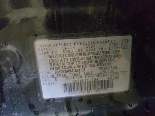 Photo 10 from auction – 2015 NISSAN VERSA S with VIN 3N1CN7AP8FL824703
