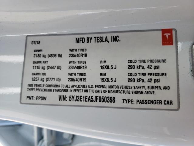 Photo 10 from auction – 2018 TESLA MODEL 3 with VIN 5YJ3E1EA5JF050398