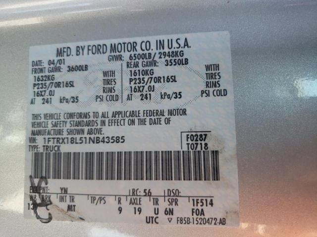 Photo 10 from auction – 2001 FORD F150 with VIN 1FTRX18L51NB43585