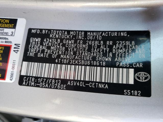 Photo 10 from auction – 2011 TOYOTA CAMRY BASE with VIN 4T1BF3EK5BU618618
