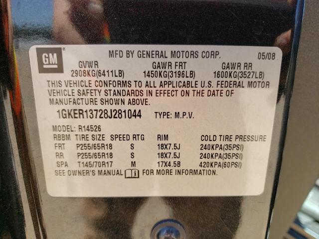 Photo 10 from auction – 2008 GMC ACADIA SLE with VIN 1GKER13728J281044
