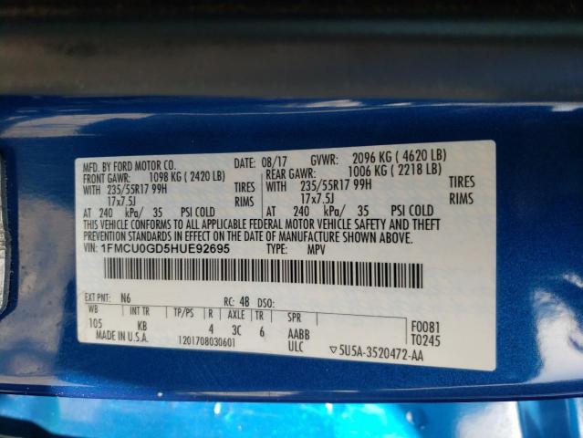 Photo 10 from auction – 2017 FORD ESCAPE SE with VIN 1FMCU0GD5HUE92695