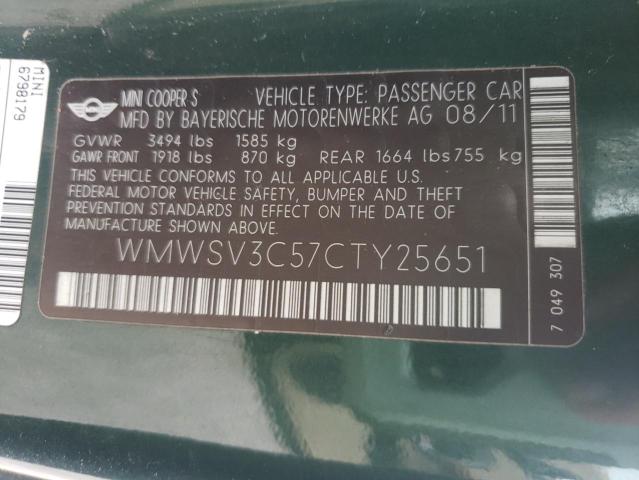 Photo 10 from auction – 2012 MINI COOPER S with VIN WMWSV3C57CTY25651