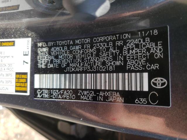Photo 10 from auction – 2018 TOYOTA PRIUS PRIM with VIN JTDKARFP3J3102181