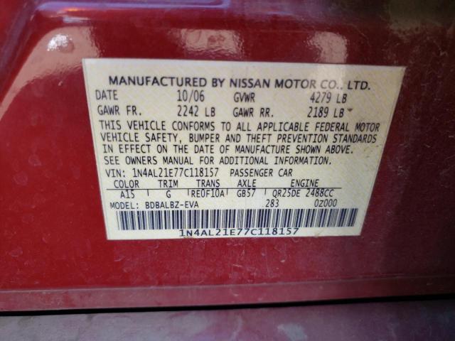 Photo 10 from auction – 2007 NISSAN ALTIMA 2.5 with VIN 1N4AL21E77C118157