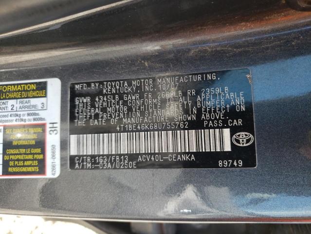 Photo 10 from auction – 2008 TOYOTA CAMRY CE with VIN 4T1BE46K68U755762