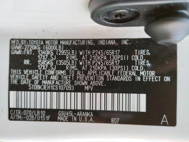 Photo 10 from auction – 2012 TOYOTA HIGHLANDER with VIN 5TDBK3EH1CS107093
