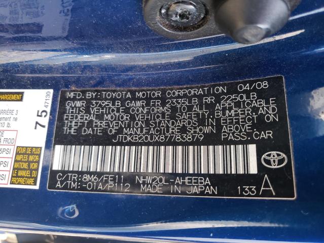 Photo 10 from auction – 2008 TOYOTA PRIUS with VIN JTDKB20UX87783879