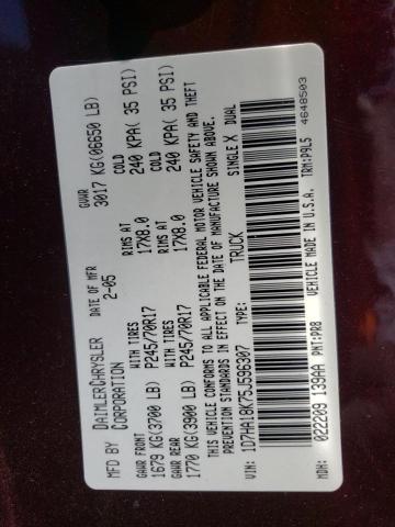 Zdjęcie 10 z aukcji – 2005 DODGE RAM 1500 S z VIN 1D7HA18K75J596307