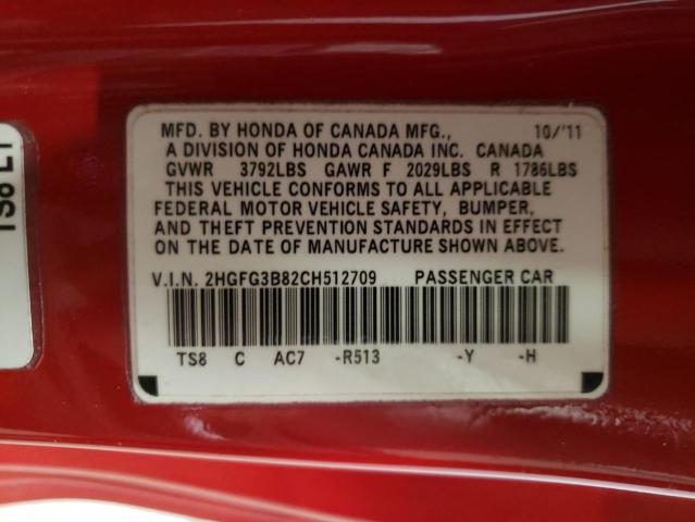 Photo 10 from auction – 2012 HONDA CIVIC EX with VIN 2HGFG3B82CH512709