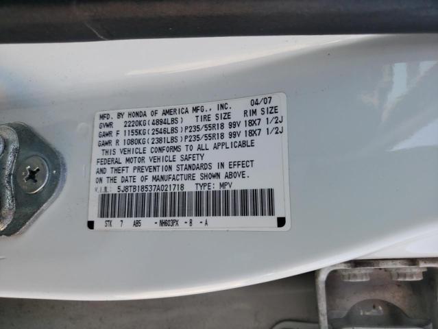 Photo 10 from auction – 2007 ACURA RDX TECHNO with VIN 5J8TB18537A021718