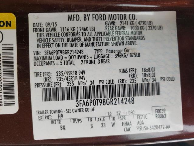 Photo 10 from auction – 2016 FORD FUSION SE with VIN 3FA6P0T98GR214248