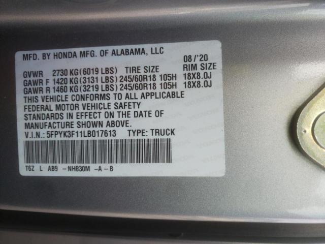 Photo 10 from auction – 2020 HONDA RIDGELINE with VIN 5FPYK3F11LB017613