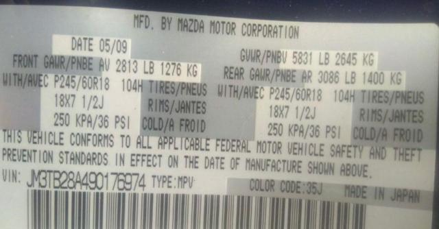 Photo 10 from auction – 2009 MAZDA CX-9 with VIN JM3TB28A490176974