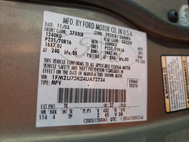 Photo 10 from auction – 2004 FORD EXPLORER X with VIN 1FMZU73K24UA72734
