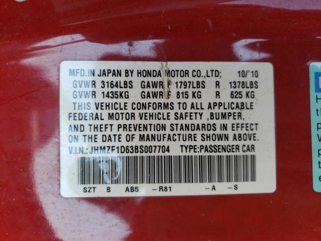 Photo 10 from auction – 2011 HONDA CR-Z EX with VIN JHMZF1D63BS007704