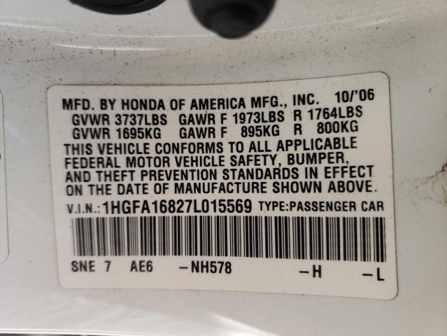 Photo 10 from auction – 2007 HONDA CIVIC EX with VIN 1HGFA16827L015569
