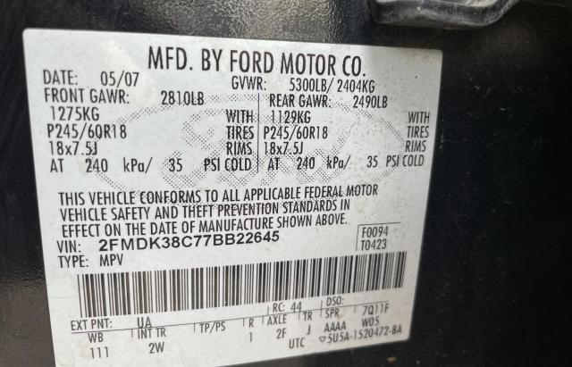 Photo 10 from auction – 2007 FORD EDGE SEL with VIN 2FMDK38C77BB22645