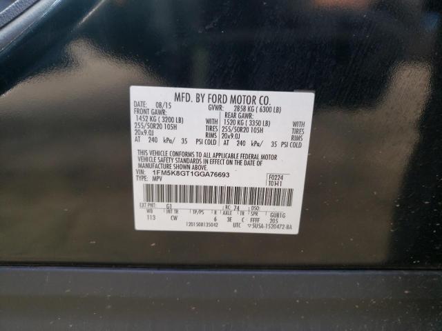 Photo 10 from auction – 2016 FORD EXPLORER S with VIN 1FM5K8GT1GGA76693