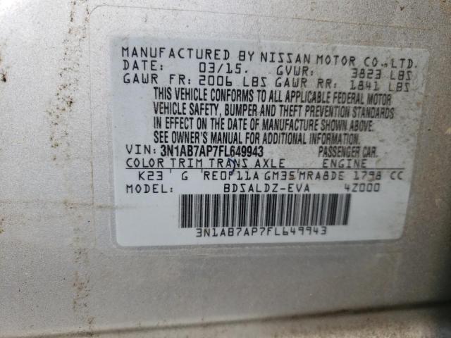 Photo 10 from auction – 2015 NISSAN SENTRA S with VIN 3N1AB7AP7FL649943