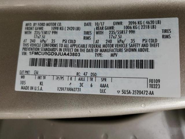 Photo 10 from auction – 2018 FORD ESCAPE SE with VIN 1FMCU0GD9JUA43803