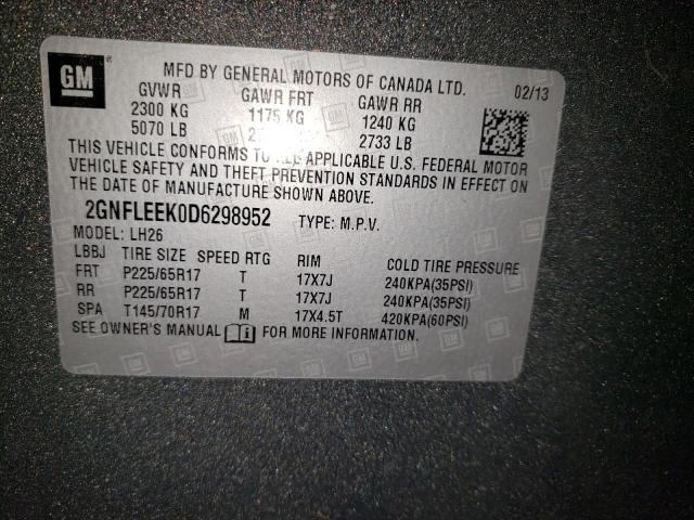 Photo 10 from auction – 2013 CHEVROLET EQUINOX LT with VIN 2GNFLEEK0D6298952