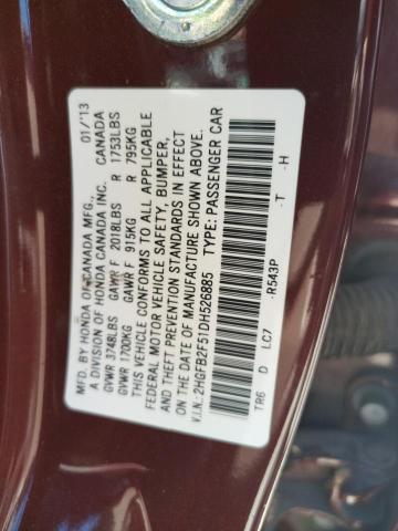 Photo 10 from auction – 2013 HONDA CIVIC LX with VIN 2HGFB2F51DH526885