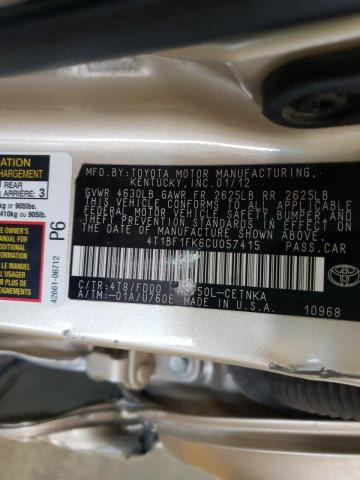 Photo 10 from auction – 2012 TOYOTA CAMRY BASE with VIN 4T1BF1FK6CU057415