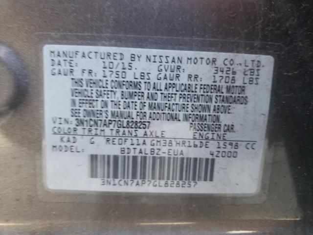 Photo 10 from auction – 2016 NISSAN VERSA S with VIN 3N1CN7AP7GL828257