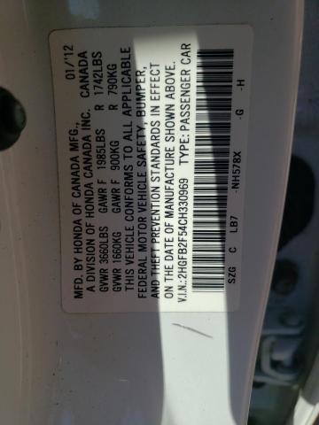 Photo 10 from auction – 2012 HONDA CIVIC LX with VIN 2HGFB2F54CH330969