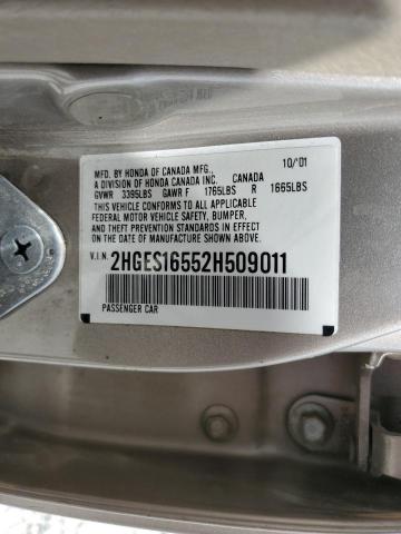 Photo 10 from auction – 2002 HONDA CIVIC LX with VIN 2HGES16552H509011
