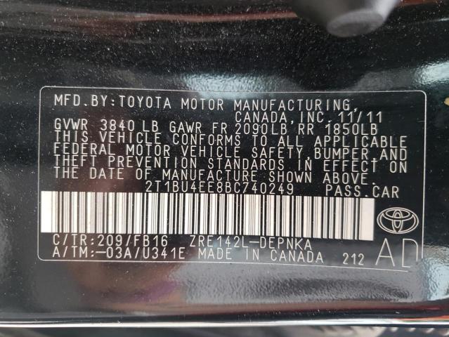 Photo 10 from auction – 2011 TOYOTA COROLLA BA with VIN 2T1BU4EE8BC740249