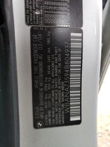Photo 10 from auction – 2004 BMW 530 I with VIN WBANA73594B804937