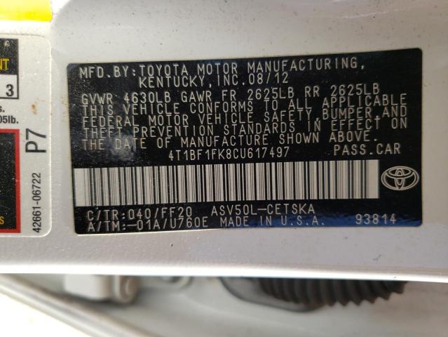 Photo 10 from auction – 2012 TOYOTA CAMRY with VIN 4T1BF1FK8CU617497