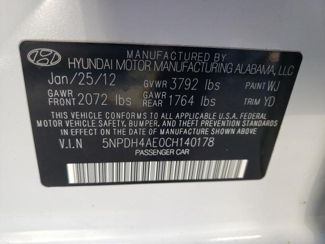 Photo 10 from auction – 2012 HYUNDAI ELANTRA GL with VIN 5NPDH4AE0CH140178