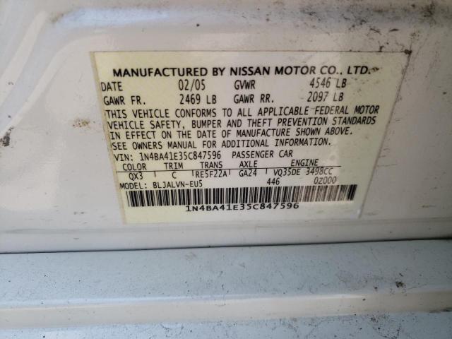 Photo 10 from auction – 2005 NISSAN MAXIMA SE with VIN 1N4BA41E35C847596