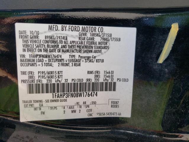 Photo 10 from auction – 2011 FORD FOCUS SE with VIN 1FAHP3FN0BW176474