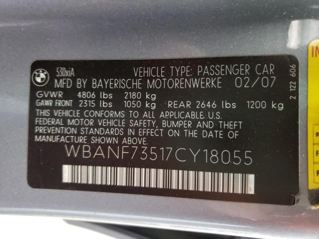 Photo 10 from auction – 2007 BMW 530 XI with VIN WBANF73517CY18055