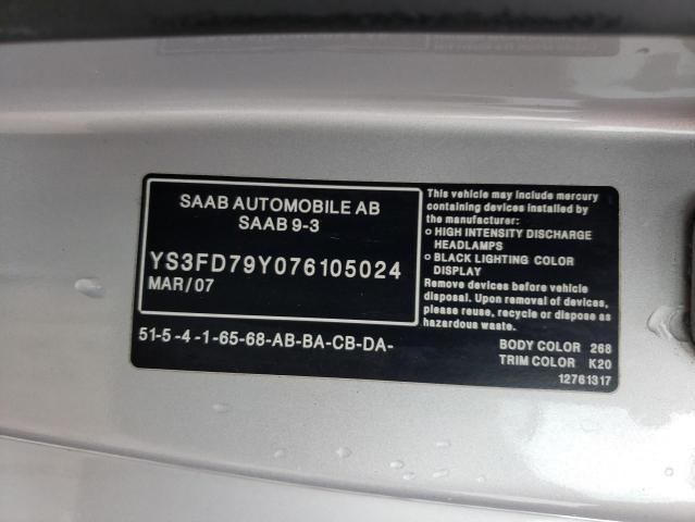 Photo 10 from auction – 2007 SAAB 9-3 2.0T with VIN YS3FD79Y076105024
