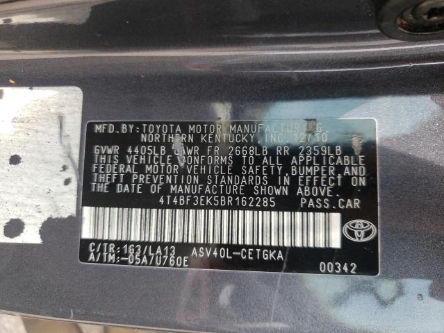Photo 10 from auction – 2011 TOYOTA CAMRY BASE with VIN 4T4BF3EK5BR162285