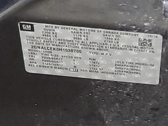 Photo 10 from auction – 2017 CHEVROLET EQUINOX LT with VIN 2GNALCEK0H1538700
