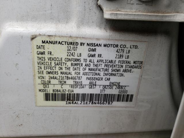 Photo 10 from auction – 2008 NISSAN ALTIMA 2.5 with VIN 1N4AL21E78N466787