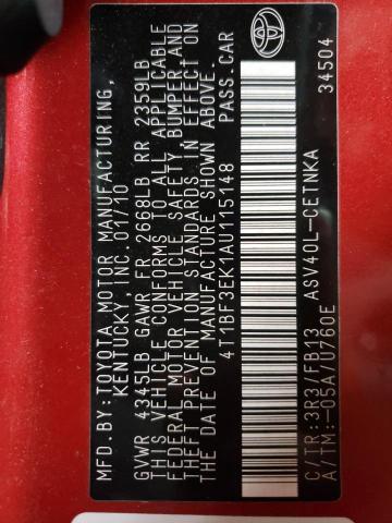 Photo 10 from auction – 2010 TOYOTA CAMRY BASE with VIN 4T1BF3EK1AU115148
