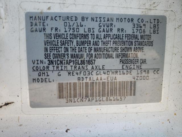 Photo 10 from auction – 2016 NISSAN VERSA S with VIN 3N1CN7AP1GL861657